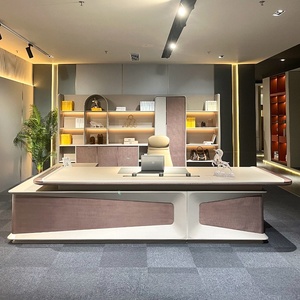 Premium Luxury Wooden Executive <b>Desk</b> Modern Ergonomic Boss Office Table Eco Friendly Modular Workstation with <b>Large</b> Storage Cabi - Product Image 4