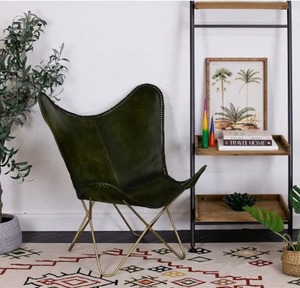 Genuine Leather Butterfly <b>Chair</b> Golden Iron Frame Foldable Leisure <b>Chair</b> <b>for</b> Living Room Outdoor Handmade <b>for</b> Bedroom Furniture - Product Image 4