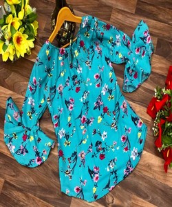 La mayoría de las fabulosas damas algodón seda satén corto Kurtis túnica étnica estampado Casual vestido Primavera de talla grande venta al por mayor tarifa barata India - Product Image 4