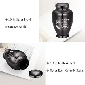 Black Your Wings Urna de acero inoxidable para cenizas humanas para mujeres Hombres Entierro Funeral Urnas decorativas Cenizas Recuerdo Urna de tamaño personalizado - Product Image 3
