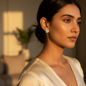 Pendientes de Plata con Perla Cuadrada Blanca y Circonita para Mujer, Oro Rosa de Moda con Diamante Corte Princesa para Compromiso - Product Image 1