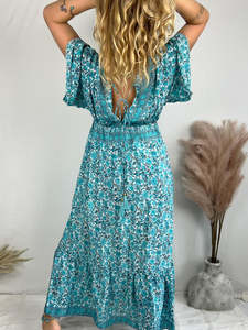 Vestido Kaftan Maxi Sexy con el Mejor Diseño para Mujer, Cuello en V, Largo, para Playa, Verano, Floral, Ecológico, Cintura Natural - Product Image 4