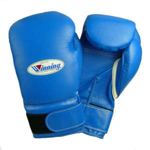Gants de boxe professionnels gagnants Gants d'entraînement et de sparring en cuir de vachette de qualité supérieure avec fermeture à sangle crochet et boucle Couleur bleue - Product Image 1