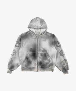 Heavyweight Streetwear Distressed Mud Washed Zip Up Terry Sun sudaderas con capucha desteñidas para hombres - Product Image 5
