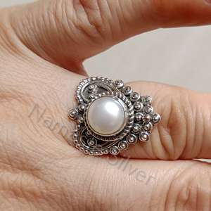 Handmade Freshwater Pearl <b>Statement</b> <b>Ring</b> for Women Handcrafted in Sterling <b>Silver</b> Elegant Pearl Jewelry - Product Image 4