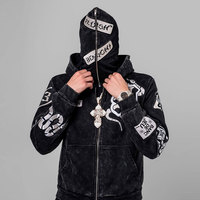Sudadera con capucha unisex de forro polar grueso de poliéster/algodón para invierno, con cremallera, diseños bordados y teñidos lisos, tamaño y color personalizables, alta calidad.