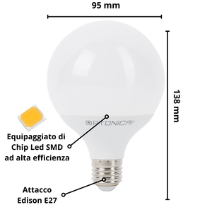 Bóng đèn <span class=keywords><strong>LED</strong></span> toàn cầu E27 12 Watt G95 tương đương 70 watt tiết kiệm năng lượng 6000K Nhiệt độ màu đèn - Product Image 2