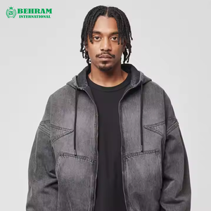 Streetwear Zipper <b>Hoodie</b> <b>Zip</b> Men's Oversized Streetwear Hooded Denim Jacket <b>Zip</b> <b>Up</b> Washed <b>Black</b> Coat - Product Image 3