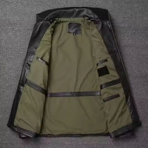 Men's Genuine Premium Cowhide Leather <b>Motorbike</b> Jacket Black Vintage Slim Fit <b>Stand</b> Collar Front Logo Biker Jacket - Product Image 4