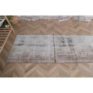 Vintage Rug, 2.6x7.8 ft Runner Rug, Gray <b>Brown</b> <b>Wool</b> Rug - Product Image 5