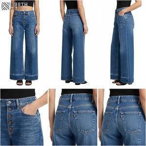 Jeans décontractés bleus droits 2025 100% coton biologique Pantalons pour femmes personnalisés à séchage rapide respirants à motif 3D taille mi-haute - Product Image 6