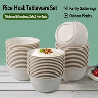 Ensemble de vaisselle jetable en coque de riz, bols et assiettes ronds en plastique blanc mat, style moderne et minimaliste pour les réunions à la maison et les repas en extérieur