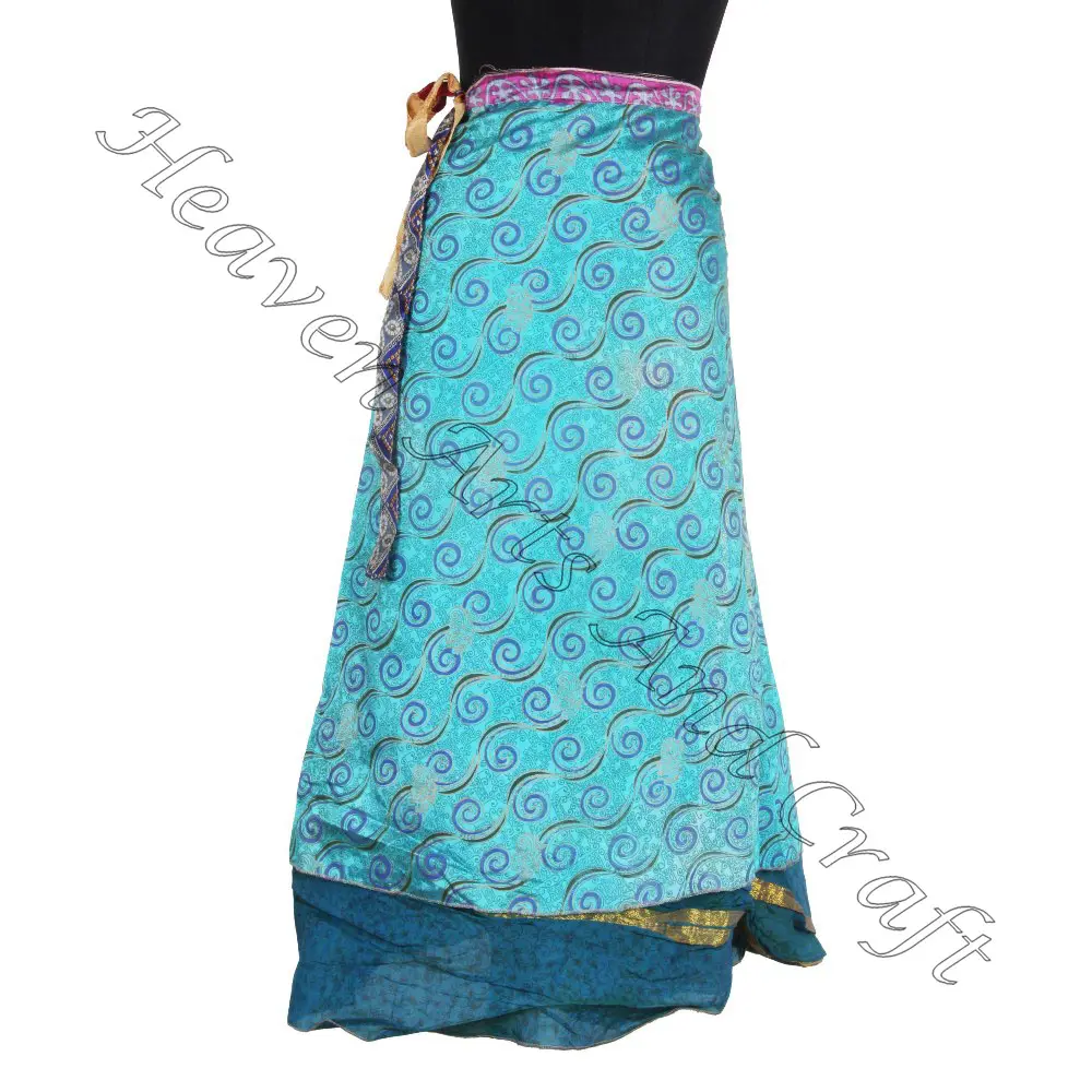 Vente en gros lot jupe magique indienne robe portefeuille en soie sari multi usure jupe enveloppante vêtements pour femmes vintage soie sari longue longueur enveloppement