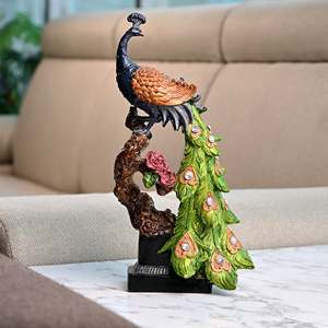 Handmade Royal Elegance Peacock Statue <b>Resin</b> Animal Pattern Sculpture - Product Image 1