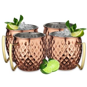 Meilleure qualité de cuivre plaqué Moscou Mule Mug Diamant Martelé Conception Verre Personnalisé Métal PC Matériel pour Boire Prix de l'Inde - Product Image 5