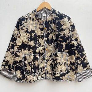 Abrigo de algodón acolchado bohemio para mujer, diseño de cultivo con estampado de bloques suaves, técnica lavada para ropa informal de invierno, Idea de regalo - Product Image 1