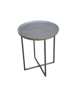 โต๊ะกาแฟโลหะเหล็กทรงกลมมีสไตล์ด้านบนทำจากไม้เนื้อแข็งเคลือบผิวสีบรอนซ์สไตล์การออกแบบบ้านไร่อุตสาหกรรมแบบดั้งเดิม - Product Image 3