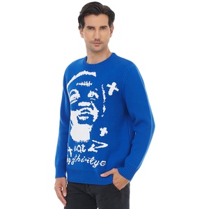 Suéter de algodón con cuello en V y lana con patrón de Jacquard de alta calidad para hombre, ropa de punto encogida de hombros de invierno elegante personalizada, rayas transpirables - Product Image 2