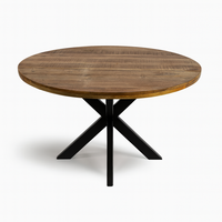 Table à manger ovale pliable en bois de manguier, fabrication artisanale industrielle |   Mobilier de restaurant moderne |   Pieds en métal noir et bois massif, couleur marron