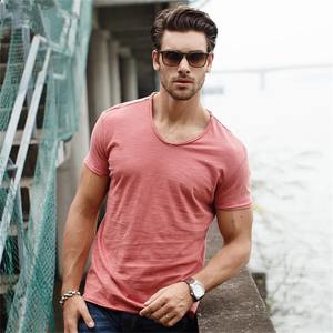 Camiseta de algodón 100% de calidad de marca para hombre, diseño de moda con cuello en V, camisetas sólidas ajustadas, camisetas para hombre, camisetas de manga corta para hombre - Product Image 4