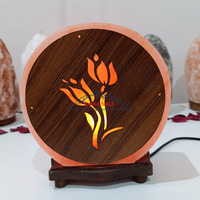 Lámpara de Sal del Himalaya al por Mayor con Base de Madera Tallada con Corte Láser 3D, Ecológica, Amor Feng Shui, Certificación ISO, Precio Directo de Fábrica