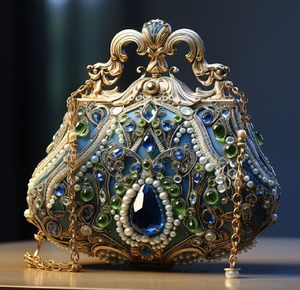 Sac art déco bleu saphir avec des accents de perles. Art unique. Disponible à prix de gros. - Product Image 1