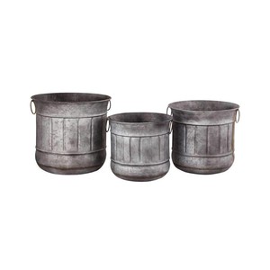 Jardinières en métal et pots de fleurs décoratifs pour la maison Set de jardinières rondes argentées pour le jardinage - Product Image 2