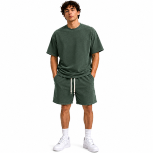 Conjunto de Camiseta y Pantalones Cortos de Algodón Verde para Hombre, Estilo Casual de Verano, Tejido Transpirable, Logotipo Estampado en la Parte Delantera - Product Image 6