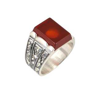 925 Sterling Silver Men's <b>Ring</b> Rhodium-Plated Rectangular Agate Stone Oval Cut Pen-Shaped Bezel Set Hip-hop Style Everyday Wear - Product Image 1