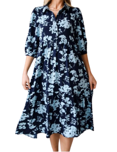 Vestido con estampado floral azul marino para mujer informal a la moda de proveedor indio para fiesta en la playa y opciones de ropa informal - Product Image 2