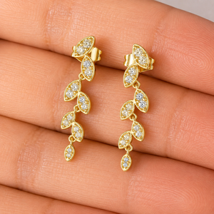 Round Cut Lab Grown <b>Diamond</b> <b>Earring</b> 14K 18K Solid Gold Pave Leaf <b>Dangle</b> <b>Earring</b> DEFVVS Luxury Anniversary Gift <b>Earring</b> Wholesale - Product Image 1