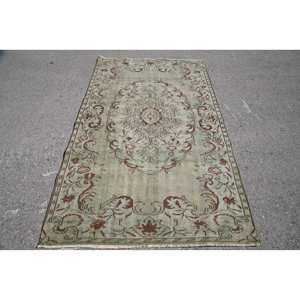 Tapis en laine marron vert classique 4.7ft X 7.8ft Design patchwork fait à la main pour la chambre des adolescents de salon couloir rectangulaire en peluche Latex - Product Image 1