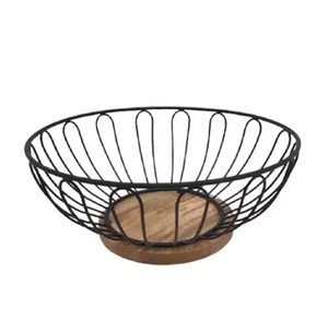 Standard Quality <b>Black</b> <b>Wired</b> Metal <b>Basket</b> with Rounded Shape for Home Kitchen Fruit & Vegetable Storage - Product Image 3