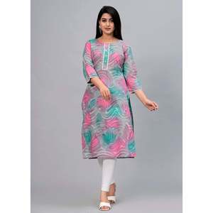 Kurta Casual Recta Rosa y Turquesa para Mujer, Tela Popelina Transpirable con Estampado Digital - Product Image 3