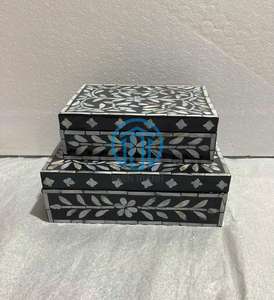 Premium Handmade Black <b>Floral</b> Inlay Decorative Box Set Luxury Pattern Organizer Modern Home Accessory New Design MOP <b>Boxes</b> - Product Image 5