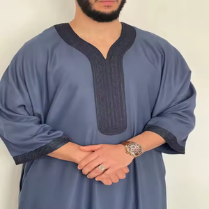 Men's Lightweight Polyester Vintage <b>Moroccan</b> Embroidered Handmade Long Sleeve <b>Thobe</b> Premium Quality Spring Traditional Muslim - Product Image 3