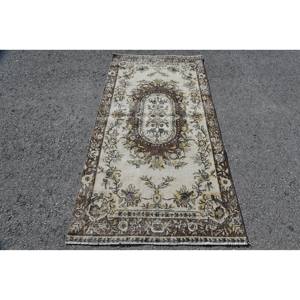 Classic Floral Vintage Rug Beige <b>Brown</b> 3.4 X 6.8 ft <b>Wool</b> Fur Latex Rectangle Patchwork for Living Room Hallway Room Carpet - Product Image 1