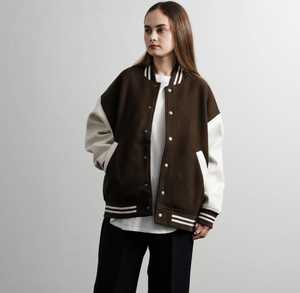 Wholesale Custom Women's Varsity <b>Baseball</b> Jacket Embroidered Letterman Full Length Zipper Loose Fit Casual Regular Fleece Fabric - Product Image 2