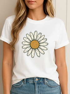 T-shirt Vintage con grafica a margherita da donna con fiocco stile Boho floreale retrò bianco nero taglia unica per la primavera! U.S. venditore POD - Product Image 2