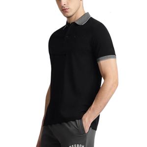 Camiseta Polo Negra para Hombre con Cuello y Puños Grises, Elegante Camiseta Casual de Manga Corta, Ropa Deportiva Cómoda de Primera Calidad - Product Image 2