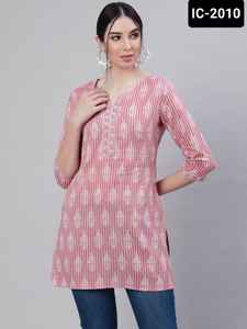 Tops estampados de algodón listos para usar de estilo moderno indio para uso regular y de oficina con tallas grandes disponibles para ropa informal de mujer - Product Image 6