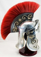 Casque de Chevalier Médiéval Romain en Acier, Armure Circulaire, Plume Rouge, Poli, Portable, Longue Durée de Vie, Cadeau de Noël, Personnage de Film/TV