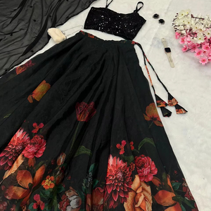Dernier Designer Organza Soie Floral Imprimé Lehenga Choli Par FabZone - Product Image 1