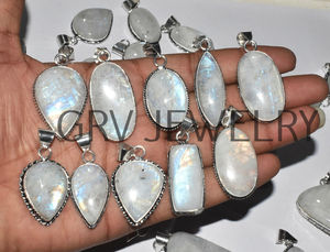 Lot en gros de pendentifs en pierre de lune arc-en-ciel naturelle, bijoux plaqués argent sterling 925 pour fiançailles, mariage et fêtes - Product Image 3