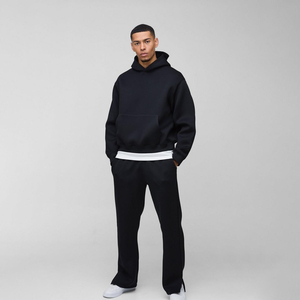 Conjunto de chándal negro personalizado para hombre, ropa deportiva de algodón 100%, Sudadera con capucha transpirable de secado rápido, traje informal elegante de dos piezas - Product Image 1