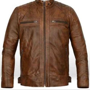 Chaqueta de piel auténtica de motorista personalizada para hombre, tejido satinado, cuello levantado, transpirable, estilo clásico para motocicleta, marrón de invierno, talla 4XL - Product Image 2