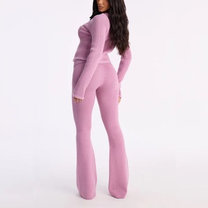 Ensemble deux pièces en tricot pour femme, automne 2026, avec logo personnalisé, haut court à manches longues, pull boutonné, survêtement, ensembles de pulls pour femme - Product Image 5