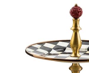 Soporte de pastel de lujo de 2 niveles con diseño a cuadros y pedestal dorado, bandeja decorativa redonda para postres, ideal para el té de la tarde y decoración de fiestas. - Product Image 4