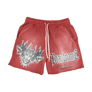 Shorts Rojos para Mujer, 280 GSM, Algodón y Poliéster, Lavado Ácido, Estampado Puff, Impresión Serigrafiada, Logotipo Personalizado - Product Image 1