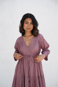 Robe longue en coton biologique Tan Orange Robe à volants et superpositions Tunique Boho avec poches Confortable coupe ample Taille personnalisée - Product Image 3